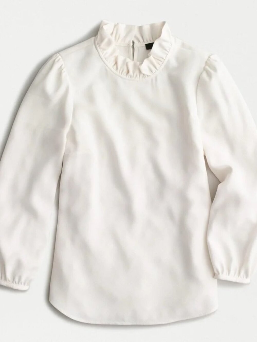 J.Crew Ruffle Neck Crepe Blouse (Ivory / Cream) Long Sleeve Blouse - Medium